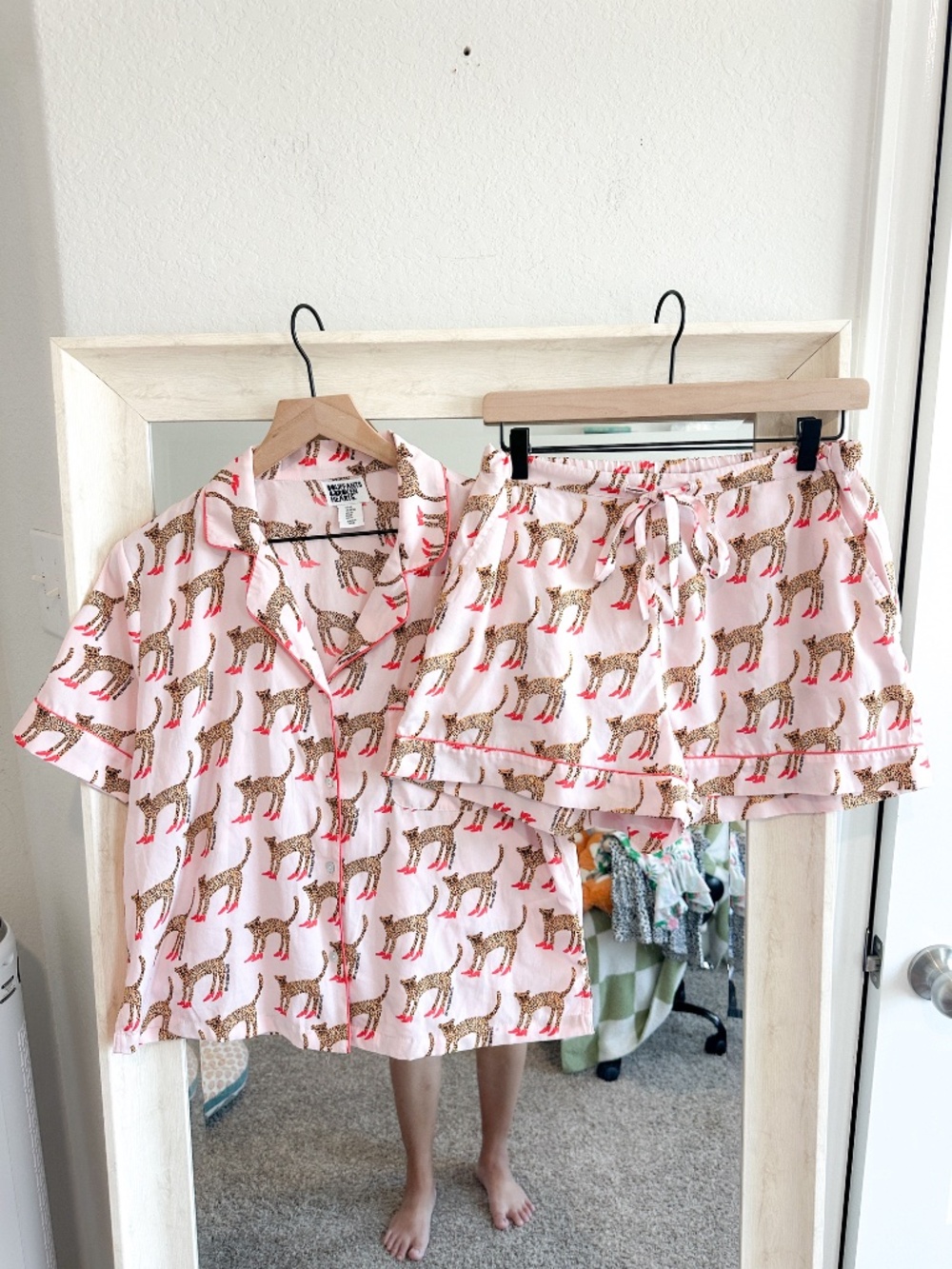 Bouffants and Broken Hearts Chetah Shorty Pajama Set Pink Size Small